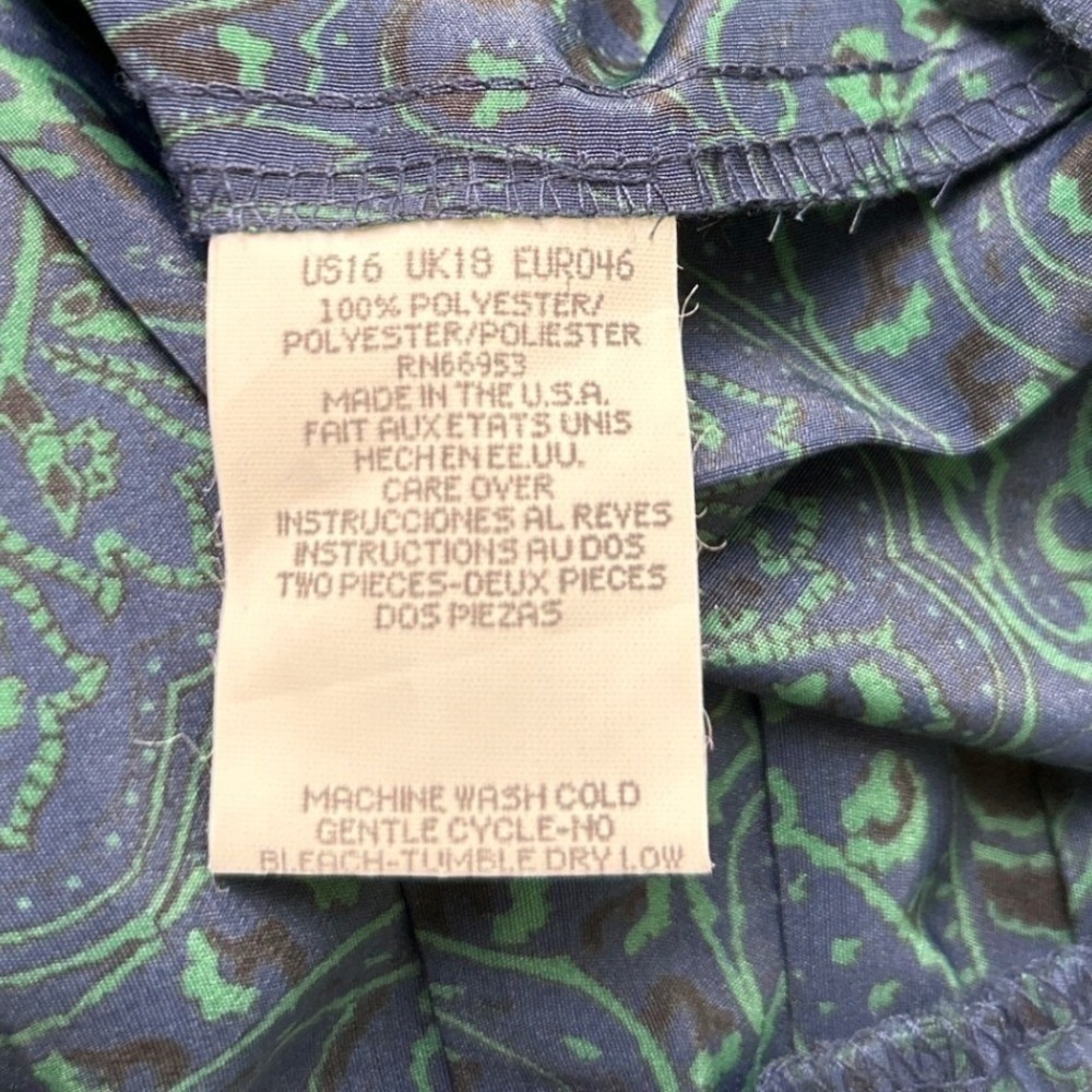 Leslie Fay Womens Vintage Paisley Pleated Midi Skirt Size 16 Navy Blue Green - Picture 9 of 10